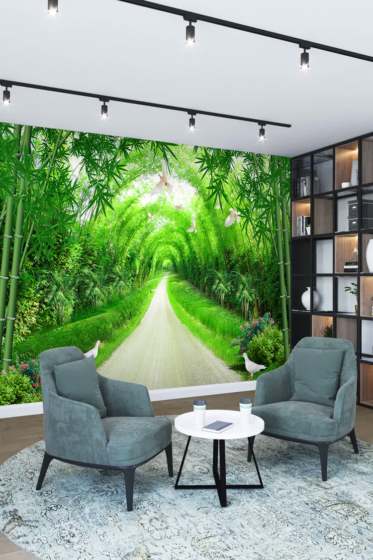 Bambu Ormanı Yol Manzarası Duvar Kağıdı - Görsel 2
