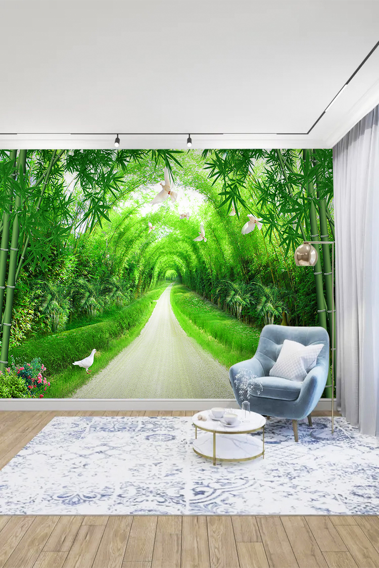 Bambu Ormanı Yol Manzarası Duvar Kağıdı - Görsel 4