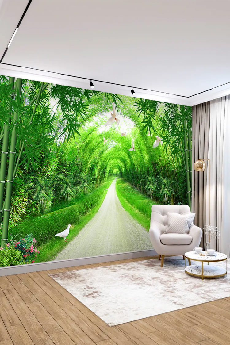 Bambu Ormanı Yol Manzarası Duvar Kağıdı - Görsel 5