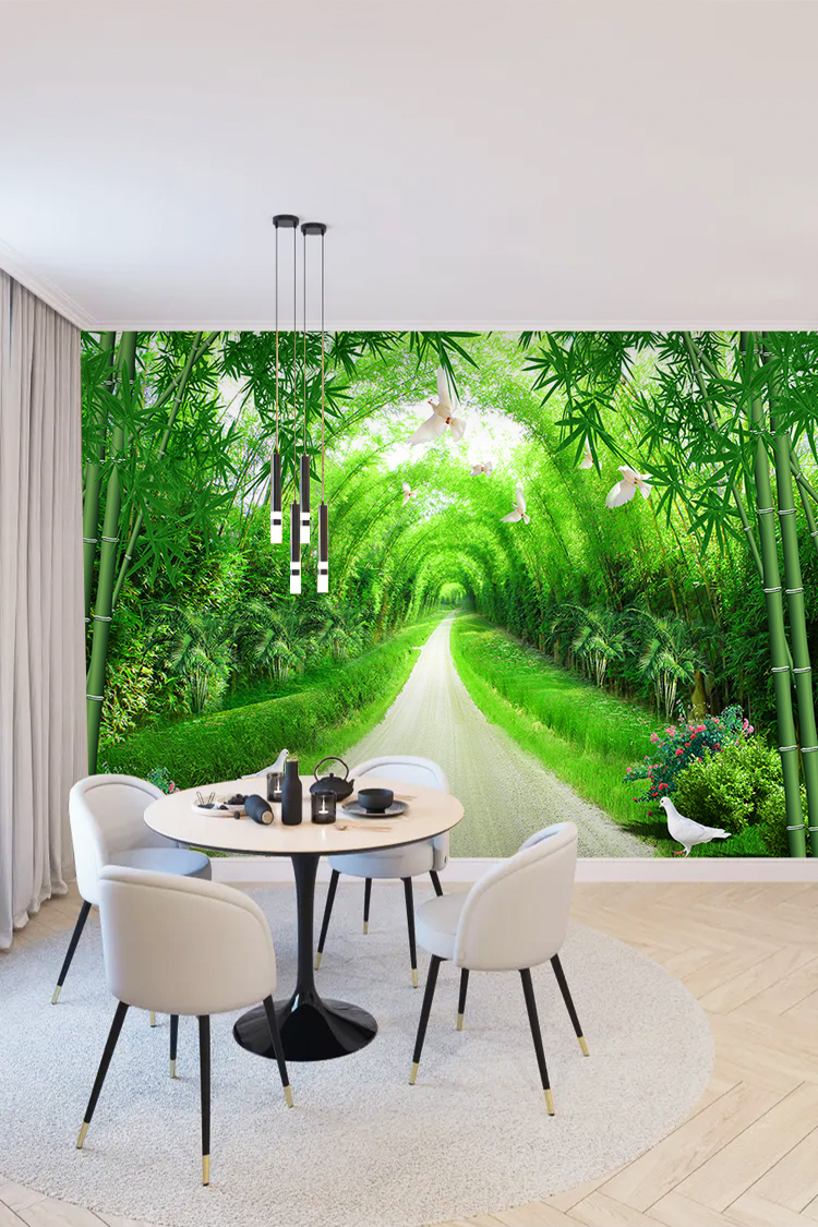 Bambu Ormanı Yol Manzarası Duvar Kağıdı - Görsel 3