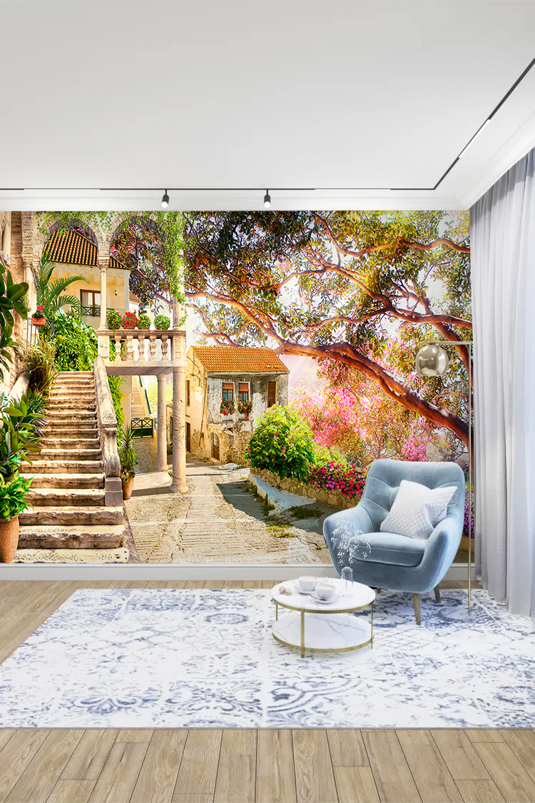 Balkon Bahçesi ve Çiçekli Manzara Duvar Kağıdı - Görsel 3