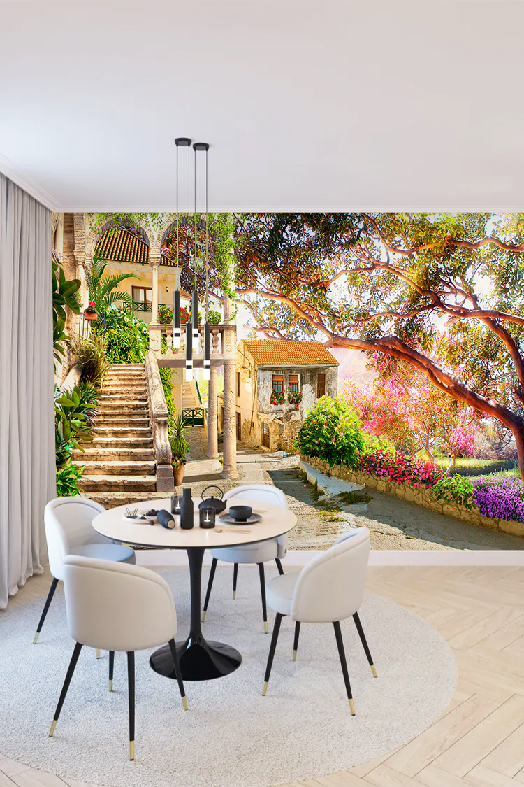Balkon Bahçesi ve Çiçekli Manzara Duvar Kağıdı - Görsel 5