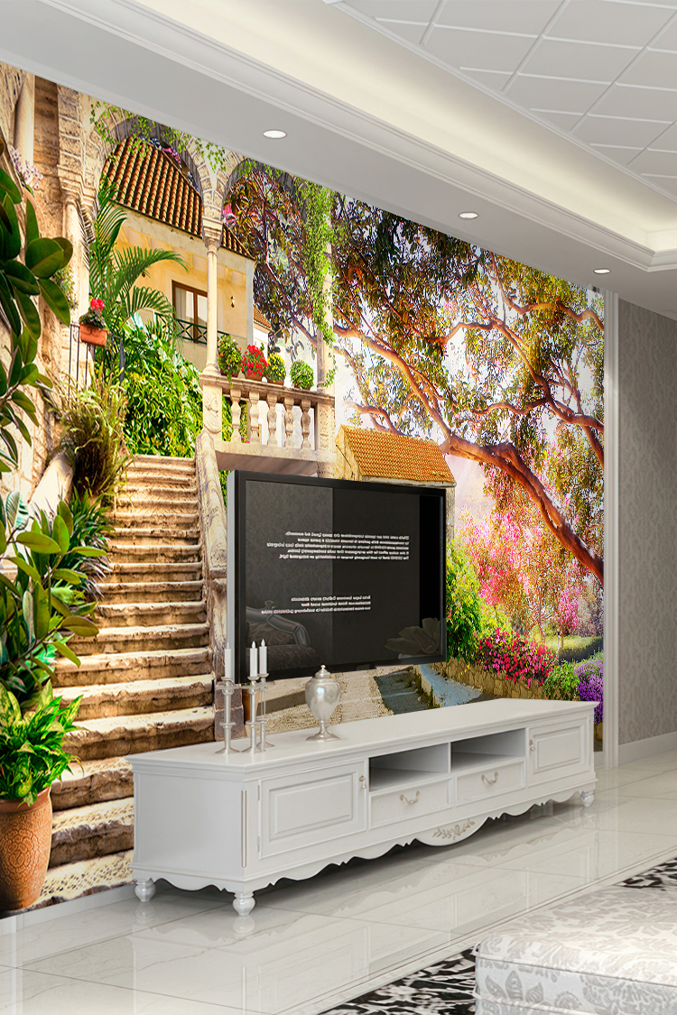 Balkon Bahçesi ve Çiçekli Manzara Duvar Kağıdı - Görsel 6