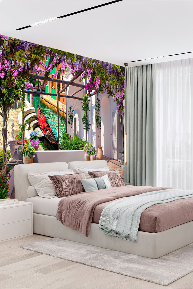 Çiçekli Bahçe ve Balkon Manzaralı Duvar Kağıdı - Görsel 5
