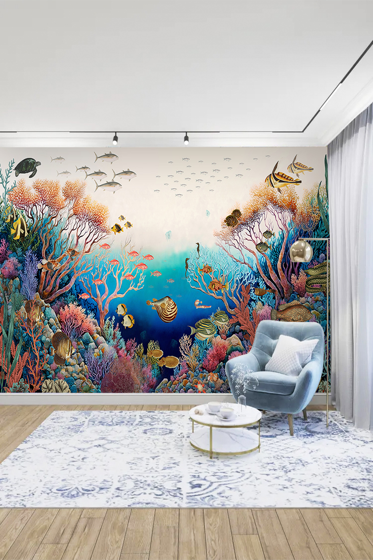 Renkli Mercanlar ve Tropikal Balıklarla Denizaltı Duvar Kağıdı - Görsel 5