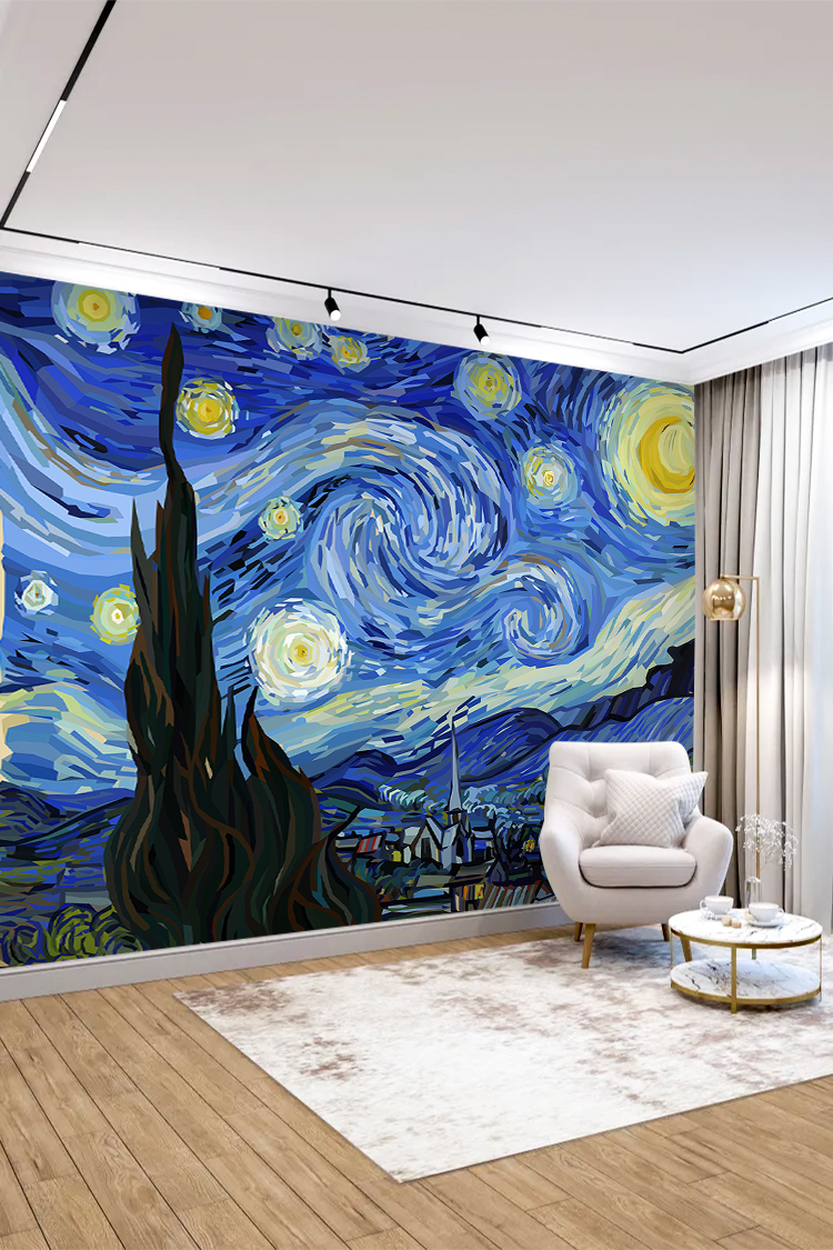 Vincent Van Gogh Tarzı Yıldızlı Gece Duvar Kağıdı - Görsel 4