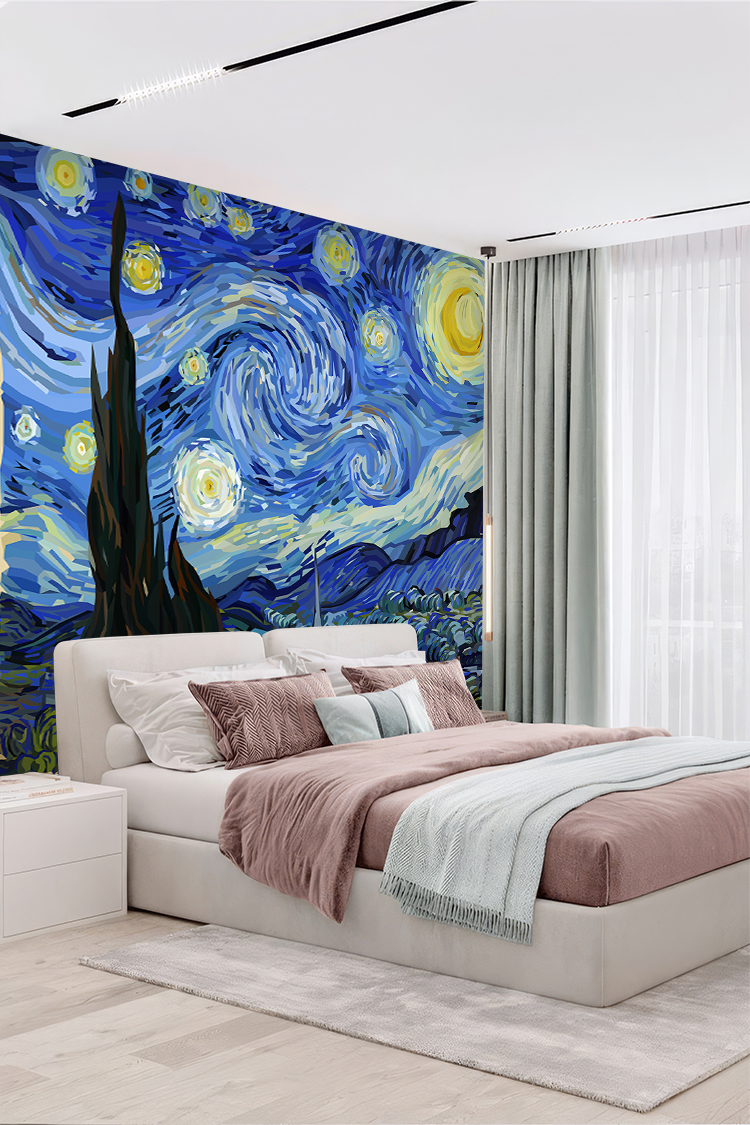 Vincent Van Gogh Tarzı Yıldızlı Gece Duvar Kağıdı