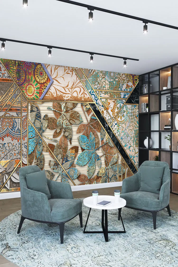 Geometrik ve Çiçek Desenli Duvar Kağıdı – - Görsel 2