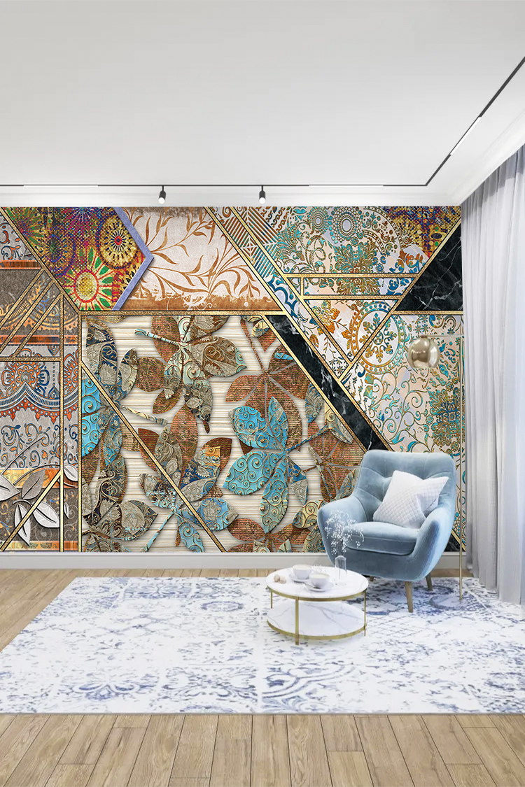 Geometrik ve Çiçek Desenli Duvar Kağıdı – - Görsel 5