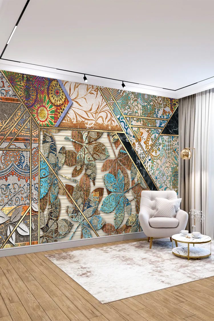 Geometrik ve Çiçek Desenli Duvar Kağıdı – - Görsel 4