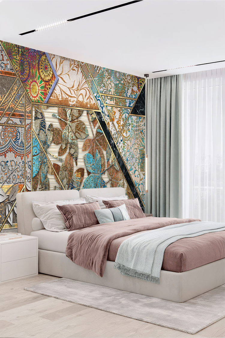 Geometrik ve Çiçek Desenli Duvar Kağıdı – - Görsel 3