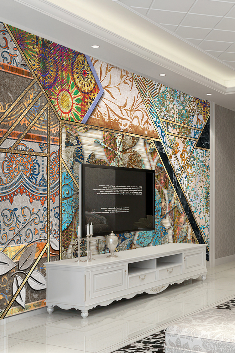 Geometrik ve Çiçek Desenli Duvar Kağıdı – - Görsel 6