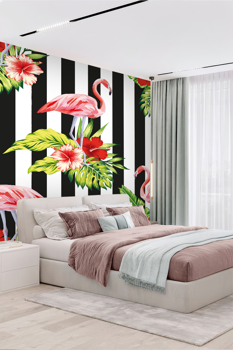 Flamingo ve Çiçekli Duvar Kağıdı - Görsel 2