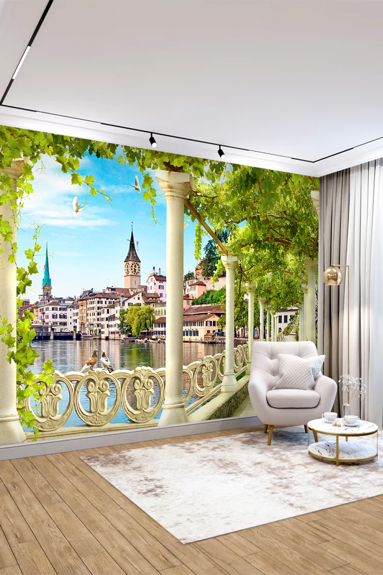 Balkon Manzaralı Şehir ve Doğal Yürüyüş Yolu Duvar Kağıdı