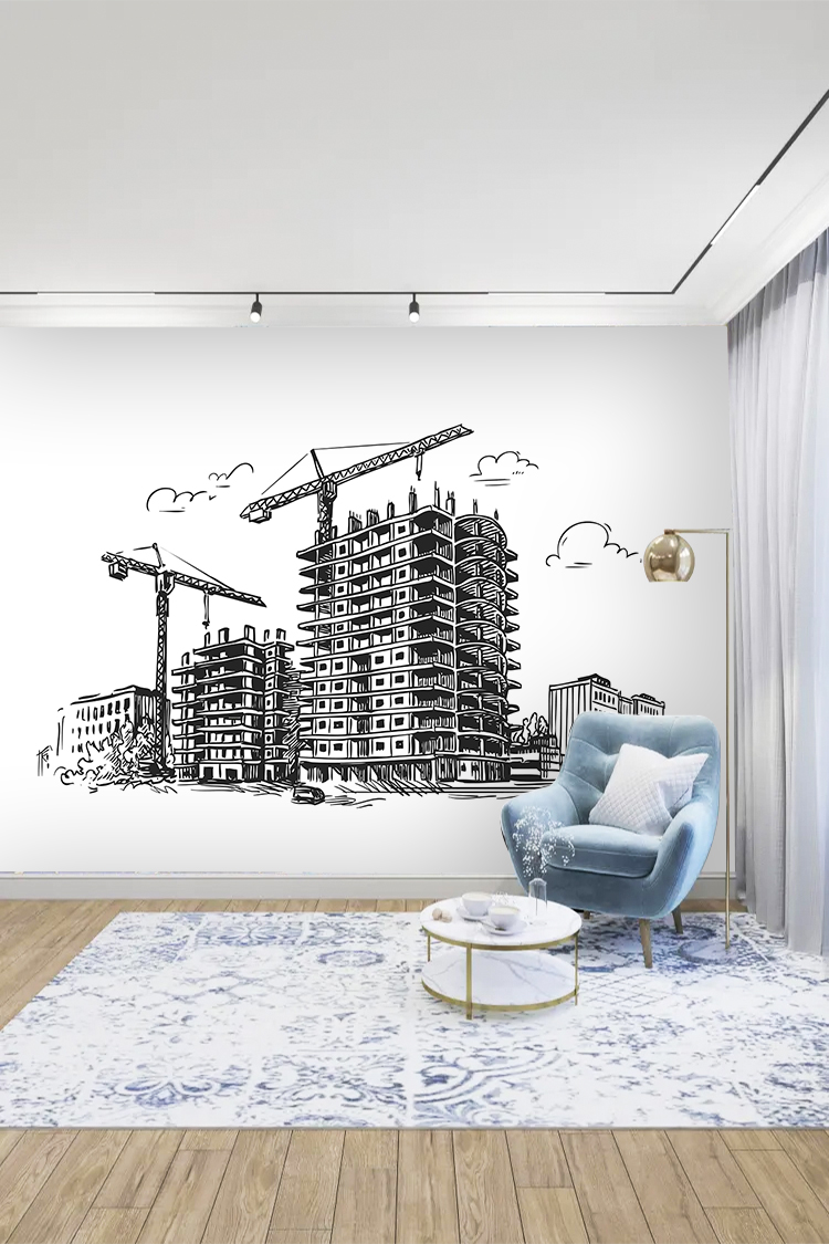 Modern Çizim İnşaat Sahası Duvar Kağıdı - Görsel 5