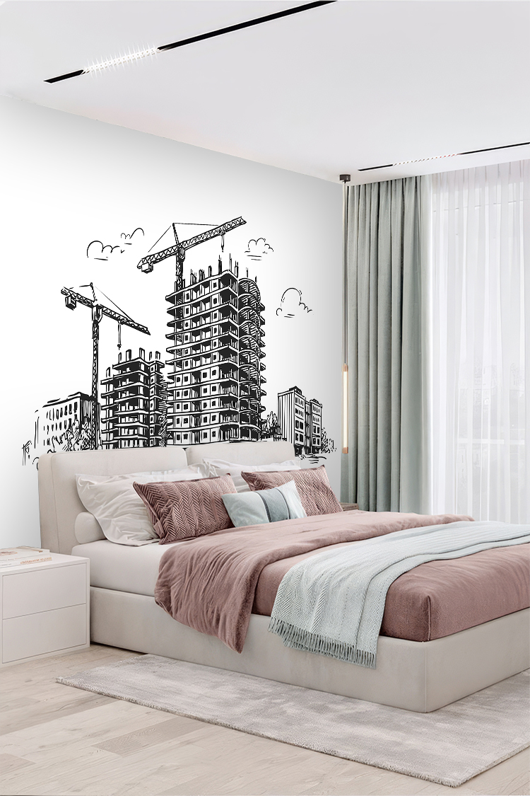 Modern Çizim İnşaat Sahası Duvar Kağıdı - Görsel 3