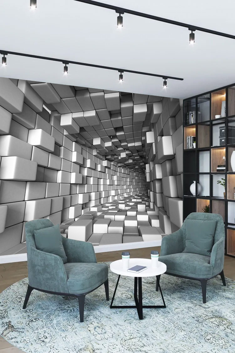 3D Geometrik Kutu Desenli Modern Duvar Kağıdı