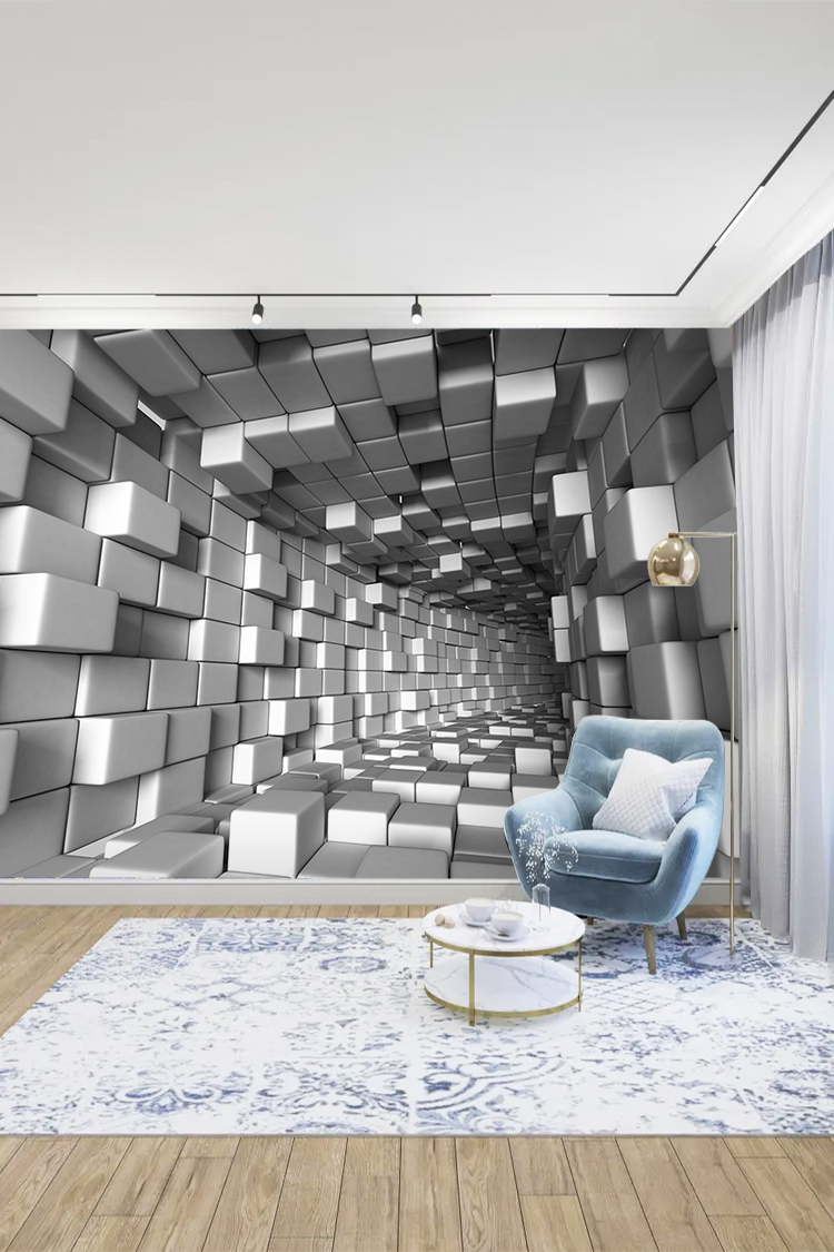 3D Geometrik Kutu Desenli Modern Duvar Kağıdı - Görsel 2