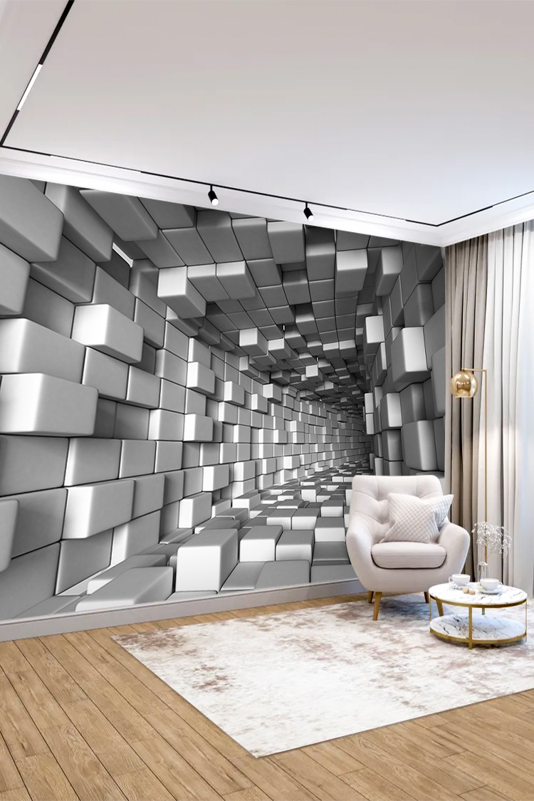 3D Geometrik Kutu Desenli Modern Duvar Kağıdı - Görsel 3