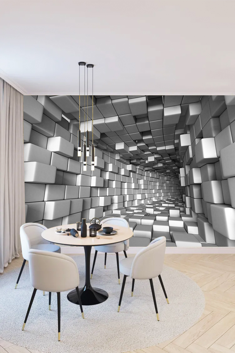 3D Geometrik Kutu Desenli Modern Duvar Kağıdı - Görsel 4