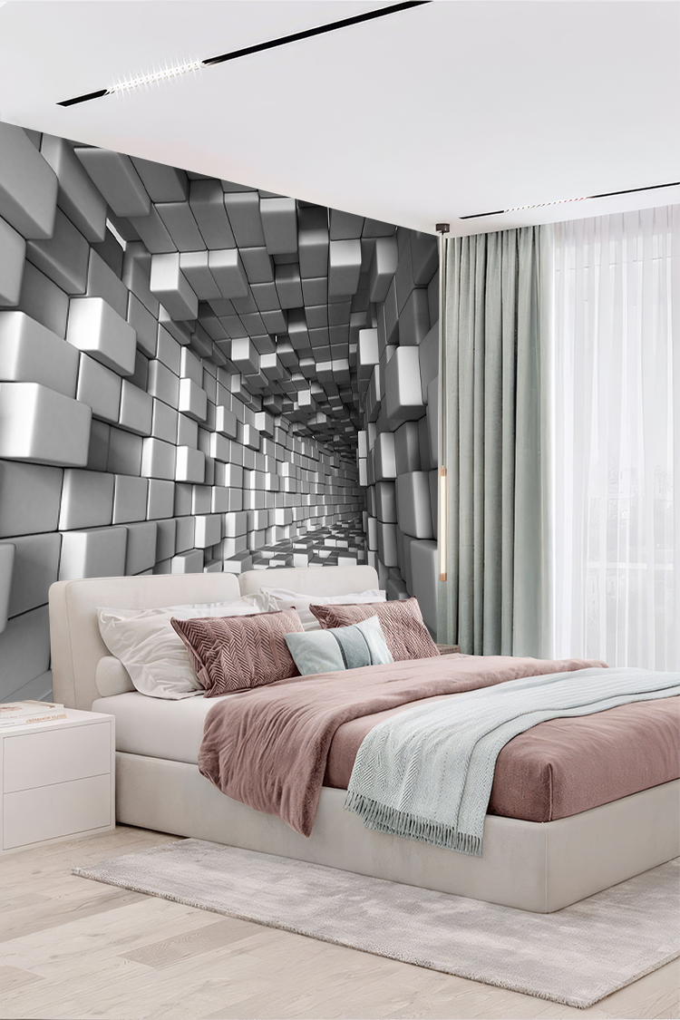 3D Geometrik Kutu Desenli Modern Duvar Kağıdı - Görsel 5