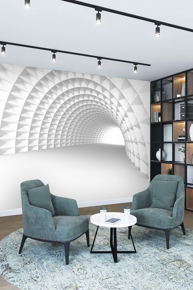 3D Geometrik Desenli Beyaz Duvar Kağıdı - Görsel 2