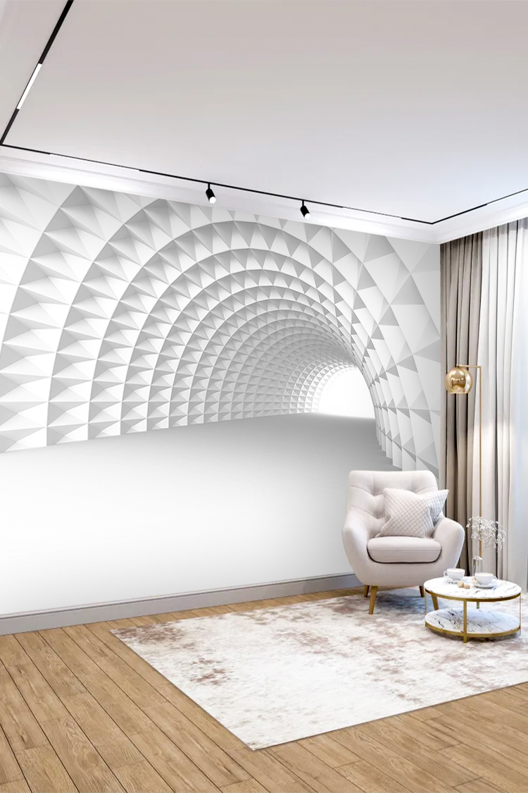 3D Geometrik Desenli Beyaz Duvar Kağıdı