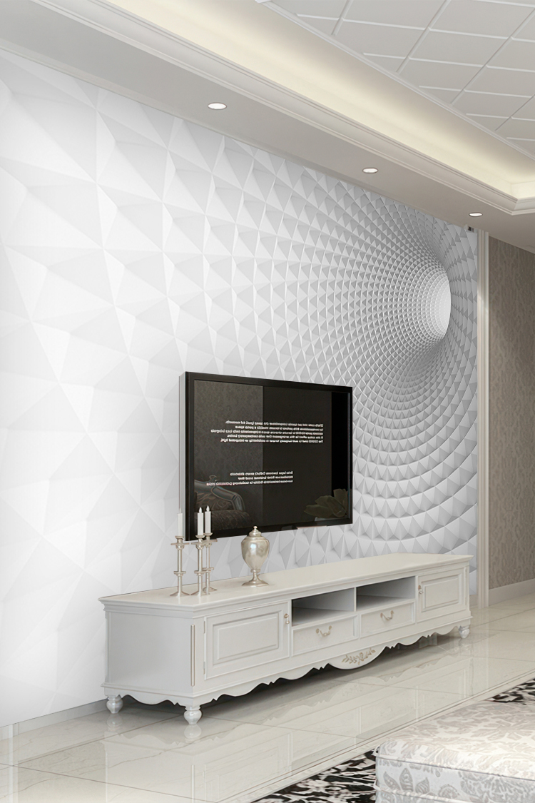 3D Geometrik Desenli Beyaz Duvar Kağıdı - Görsel 6