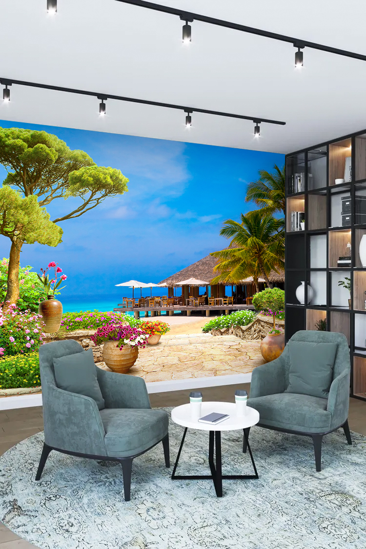Tropikal Tatil Köyü Manzaralı Duvar Kağıdı - Görsel 2