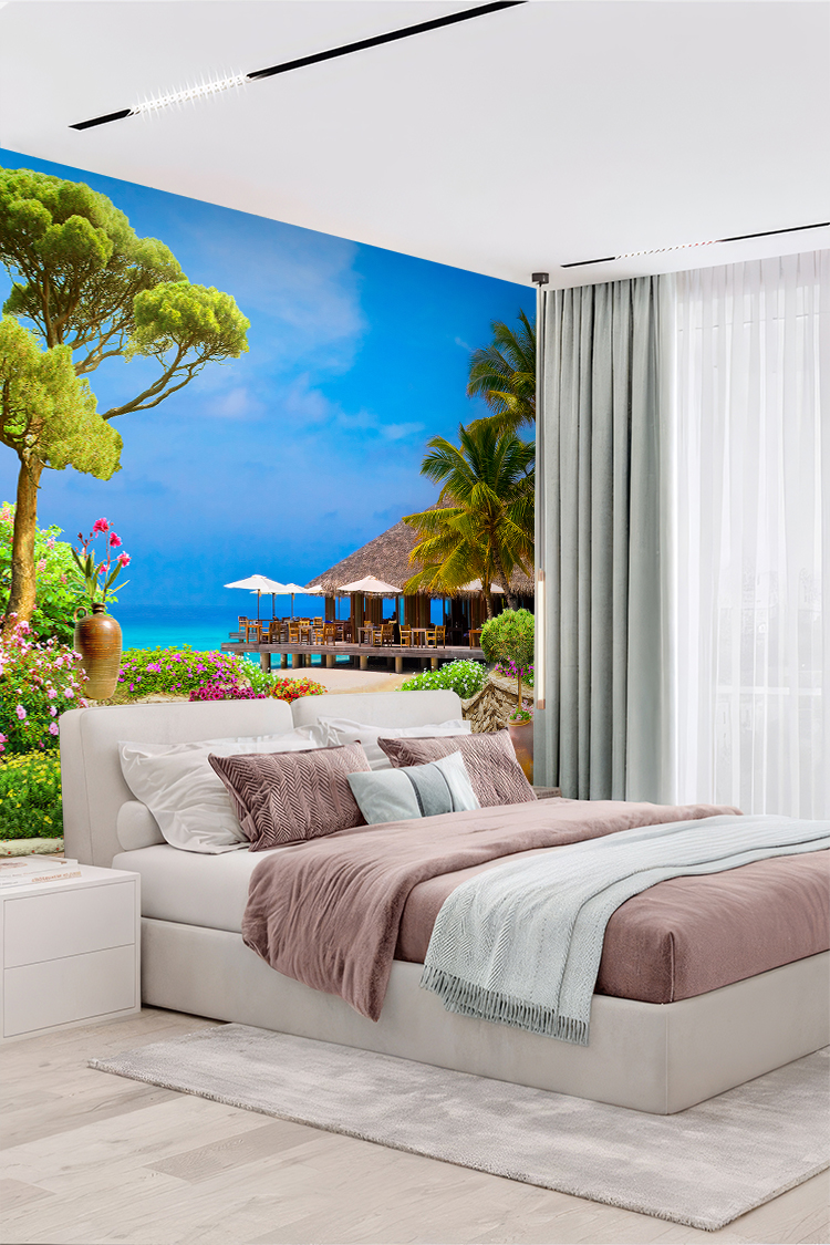 Tropikal Tatil Köyü Manzaralı Duvar Kağıdı - Görsel 5