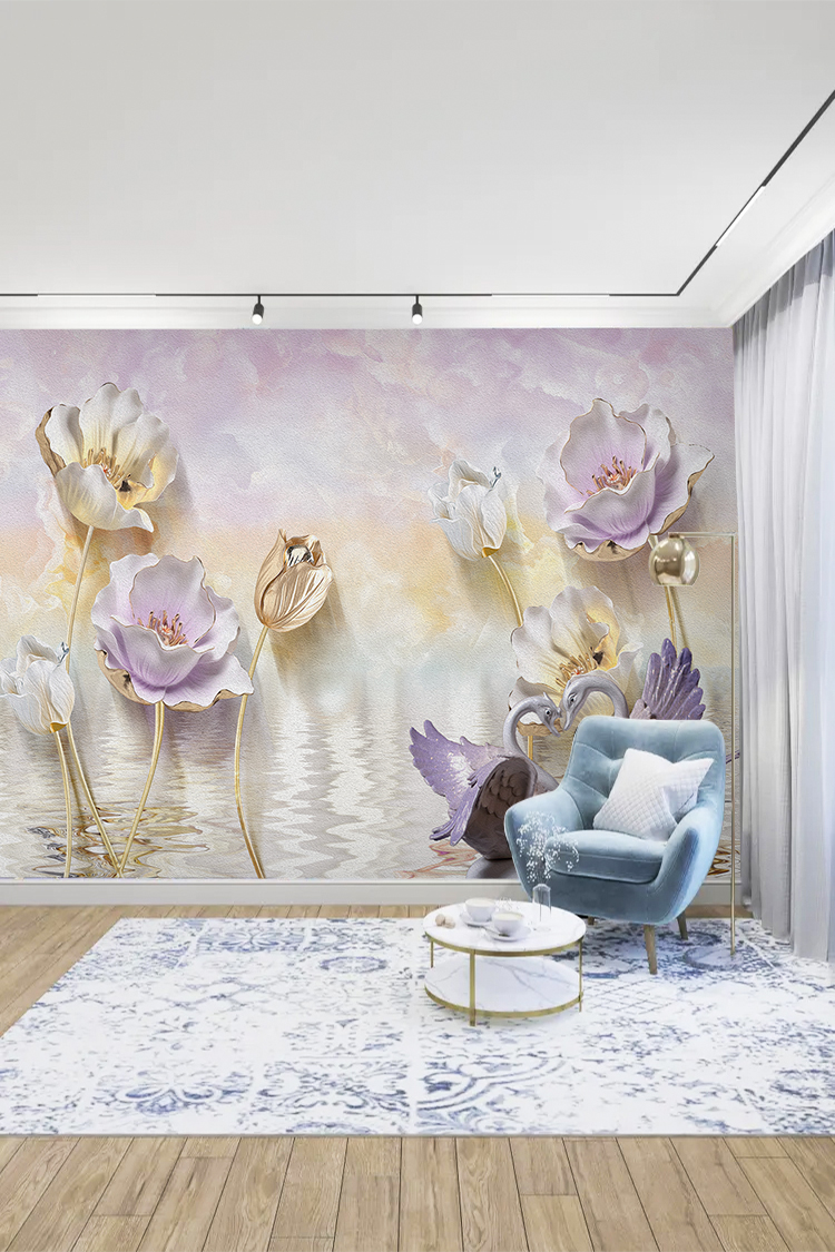 Pastel Çiçekli Duvar Kağıdı - Görsel 2