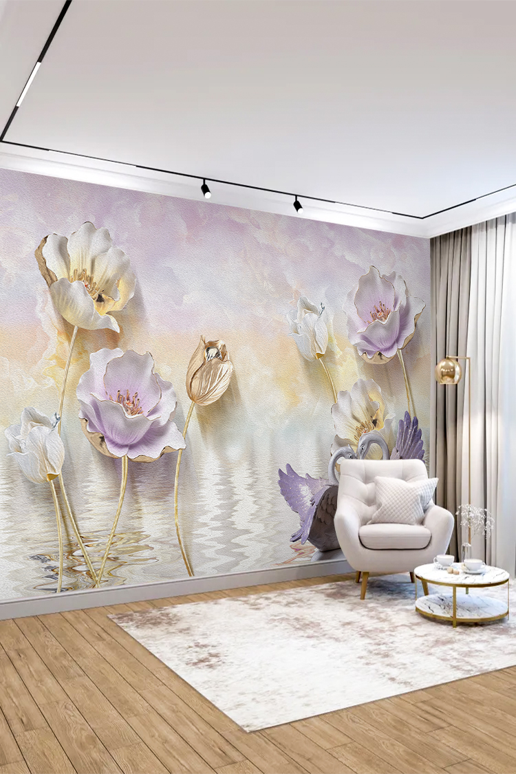 Pastel Çiçekli Duvar Kağıdı - Görsel 3