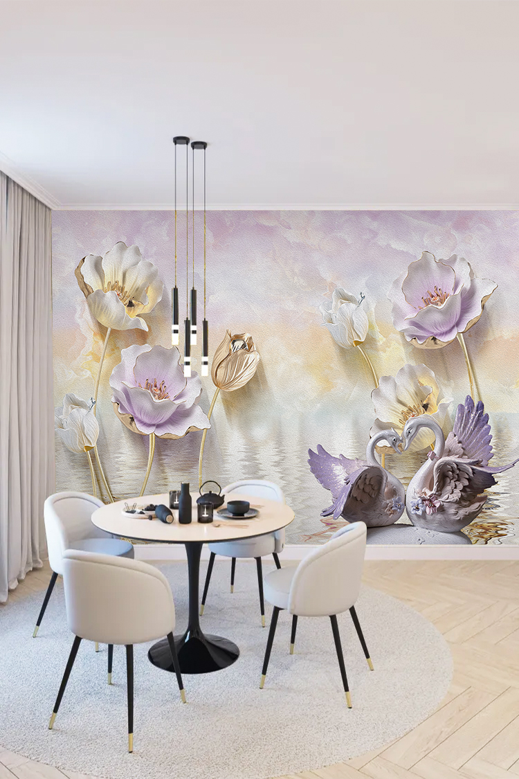 Pastel Çiçekli Duvar Kağıdı - Görsel 4