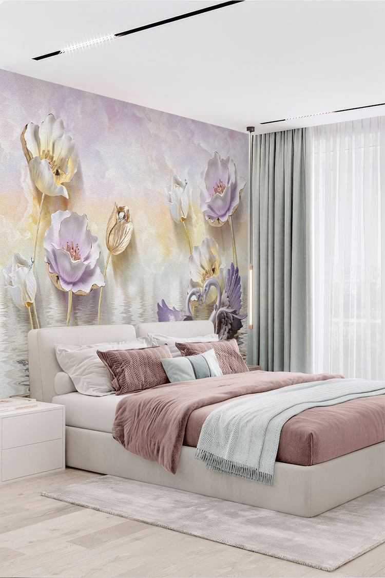 Pastel Çiçekli Duvar Kağıdı - Görsel 5