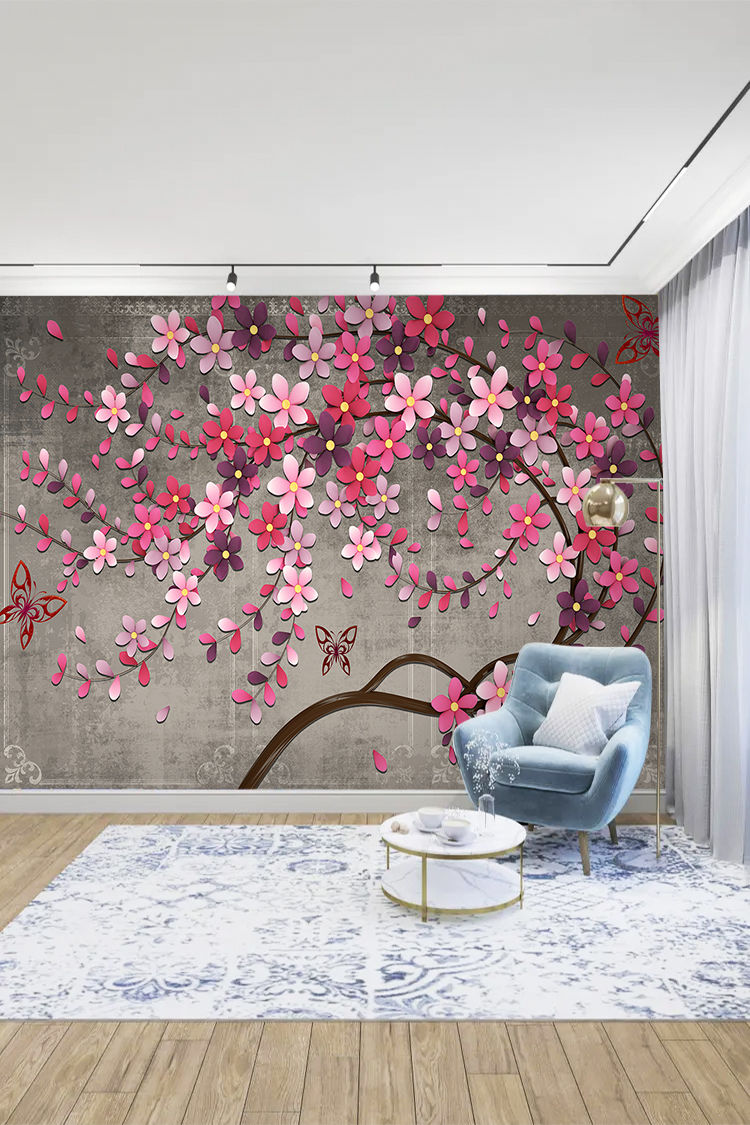 Pembe Çiçekli Ağaç Duvar Kağıdı