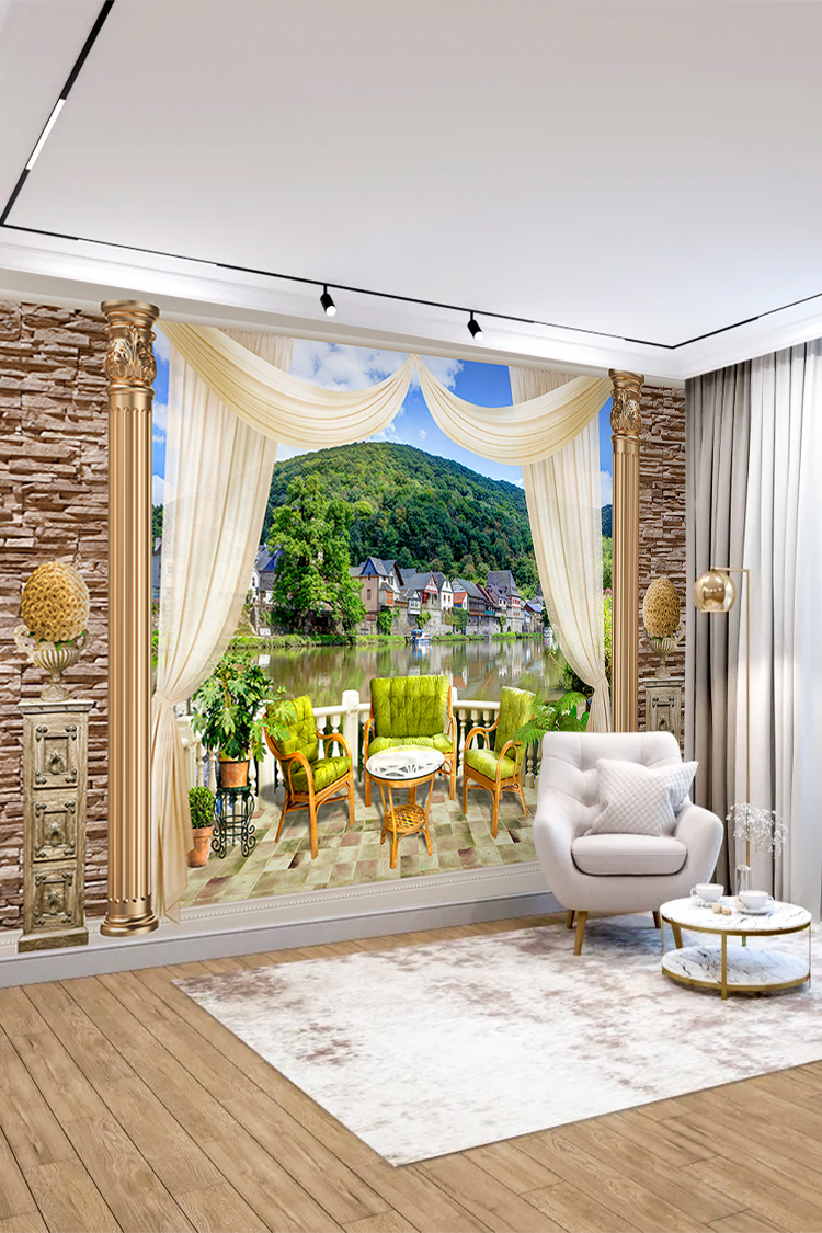Doğal Manzara ve Balkon Tasarımı Duvar Kağıdı