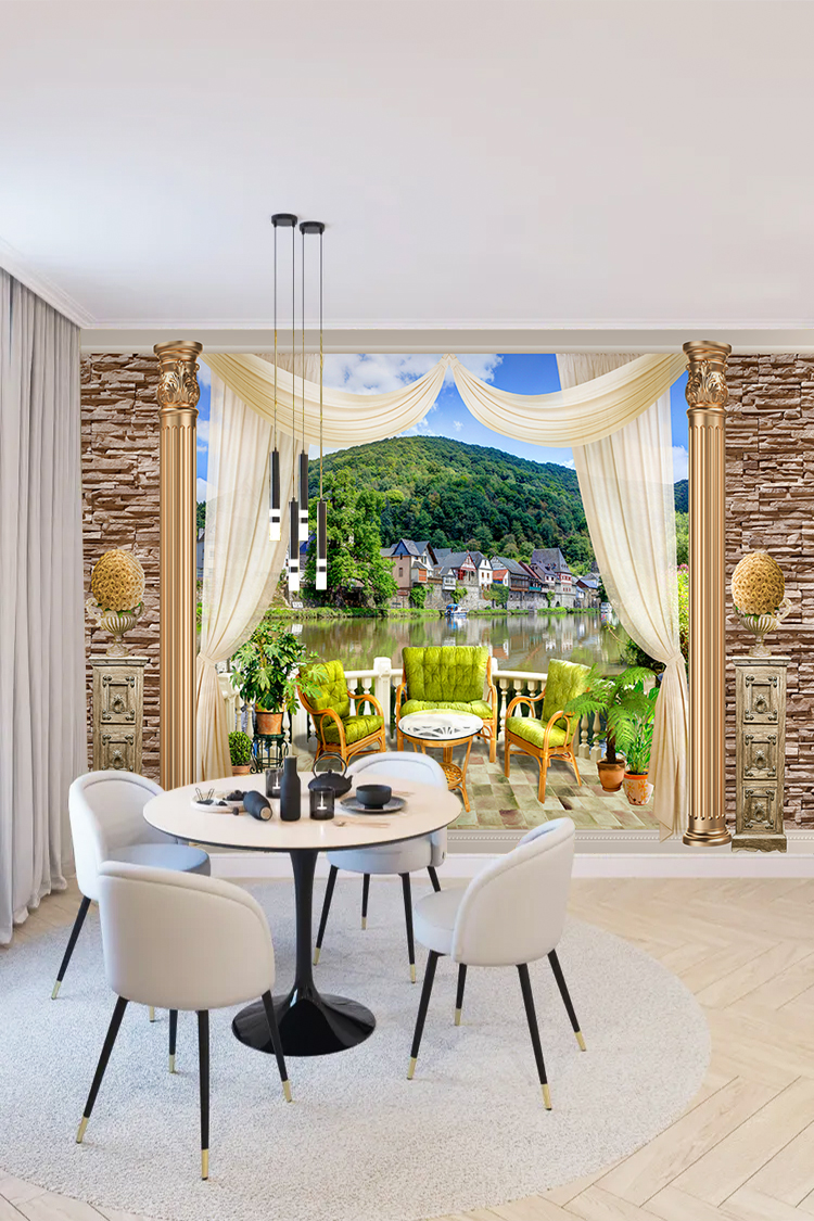 Doğal Manzara ve Balkon Tasarımı Duvar Kağıdı - Görsel 4