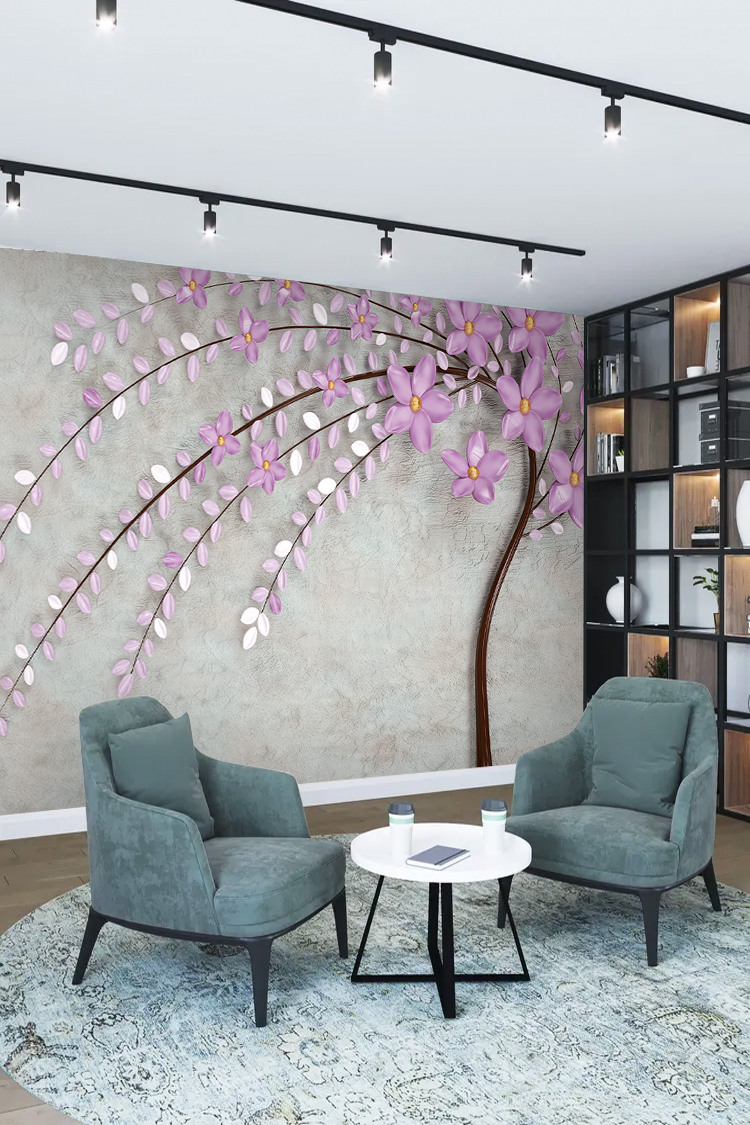 Pembe Çiçekli 3D Duvar Kağıdı - Görsel 2