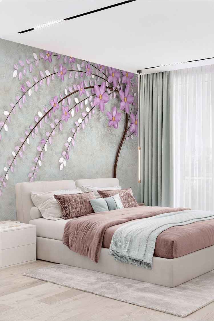 Pembe Çiçekli 3D Duvar Kağıdı - Görsel 6