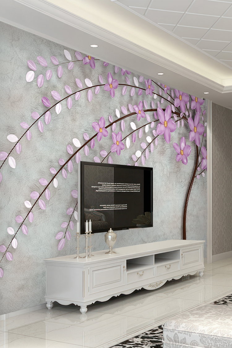 Pembe Çiçekli 3D Duvar Kağıdı