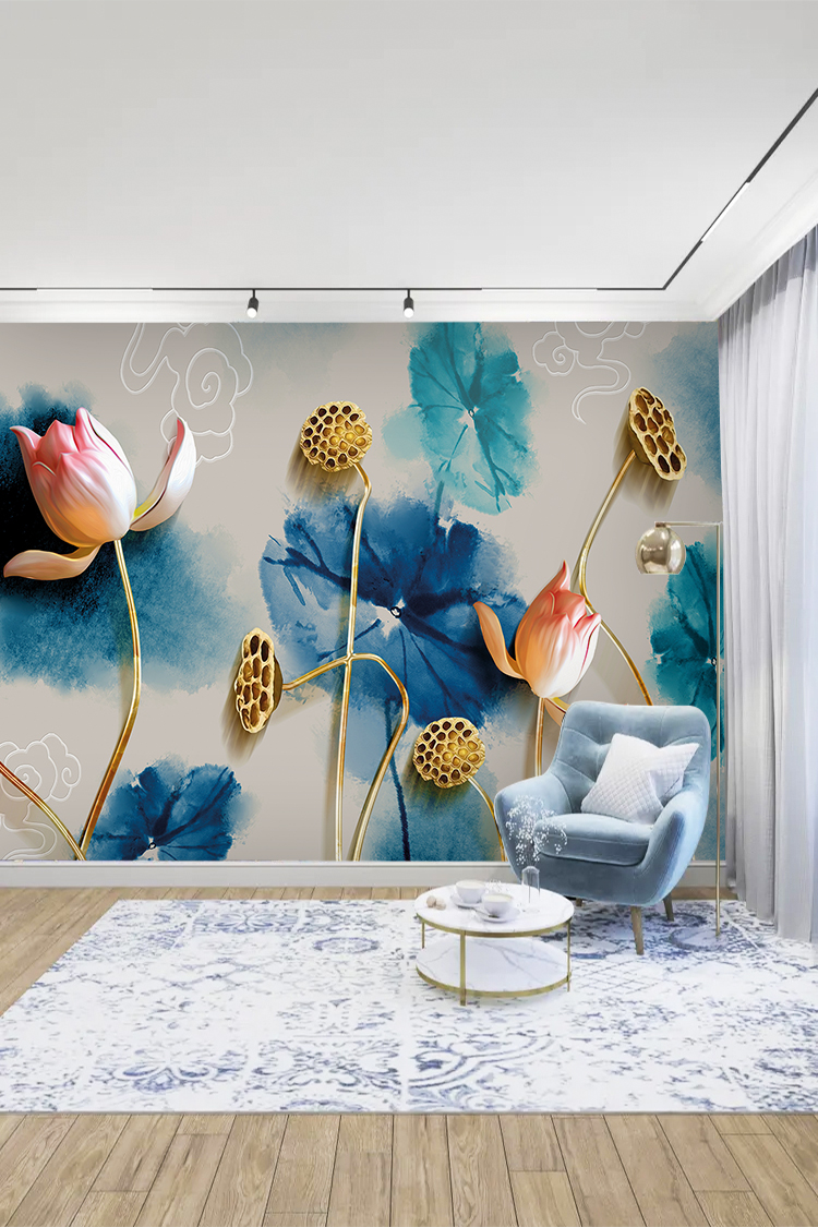 Lotus Çiçekli 3D Duvar Kağıdı - Görsel 3