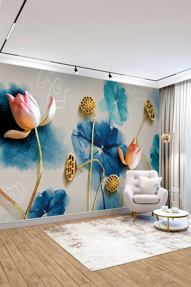 Lotus Çiçekli 3D Duvar Kağıdı - Görsel 4