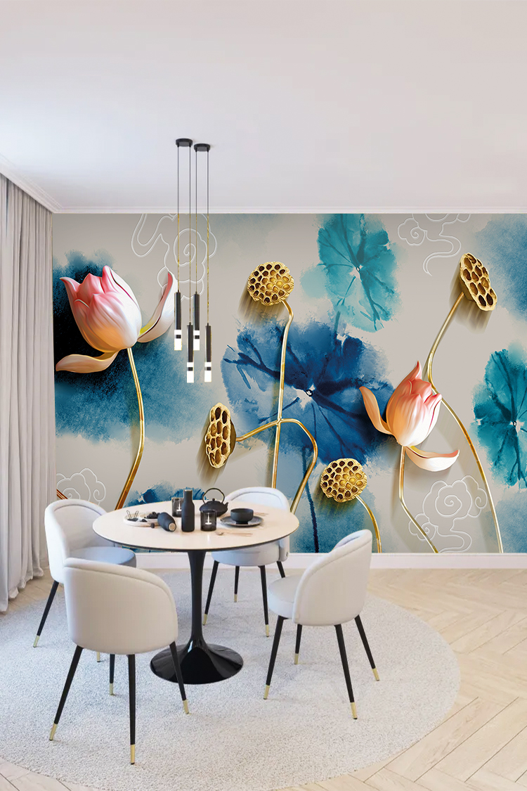 Lotus Çiçekli 3D Duvar Kağıdı - Görsel 5