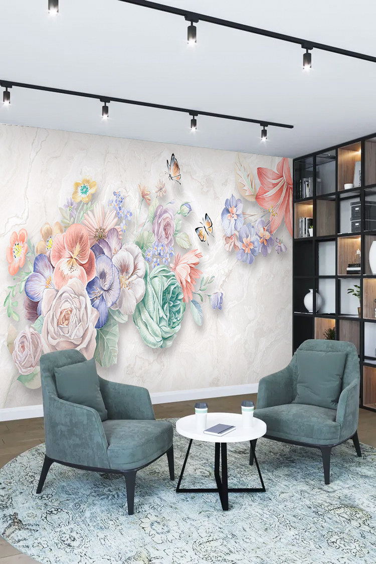 Renkli Çiçekli 3D Duvar Kağıdı - Görsel 2