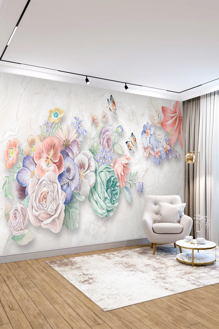 Renkli Çiçekli 3D Duvar Kağıdı - Görsel 4