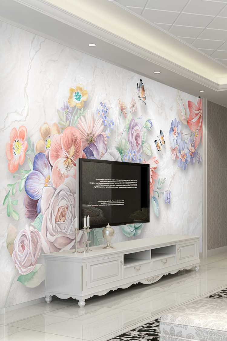 Renkli Çiçekli 3D Duvar Kağıdı - Görsel 6