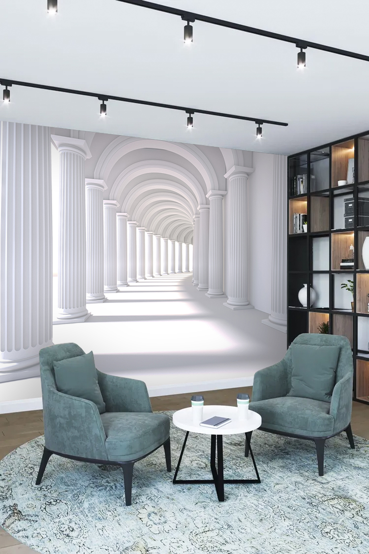 Beyaz Sütunlu Işık Yolu Duvar Kağıdı - Görsel 2