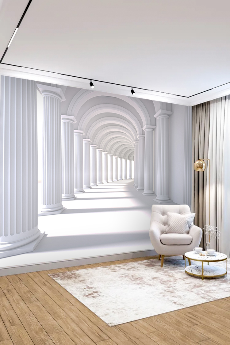 Beyaz Sütunlu Işık Yolu Duvar Kağıdı - Görsel 5