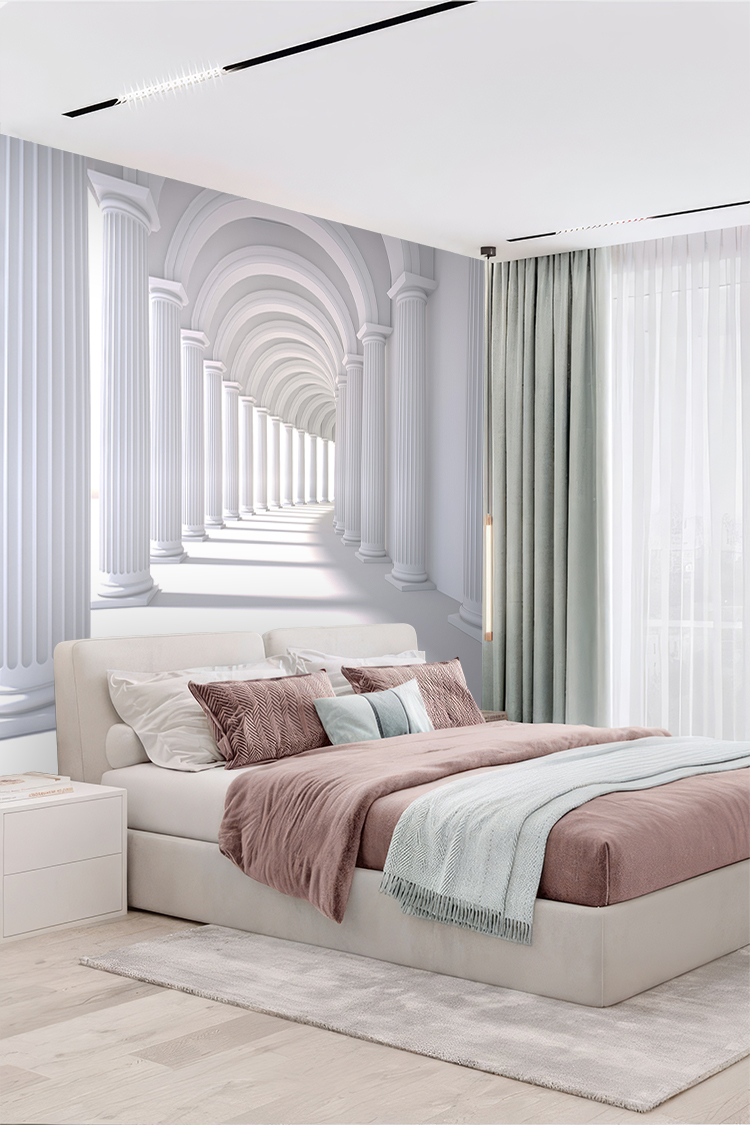 Beyaz Sütunlu Işık Yolu Duvar Kağıdı - Görsel 4