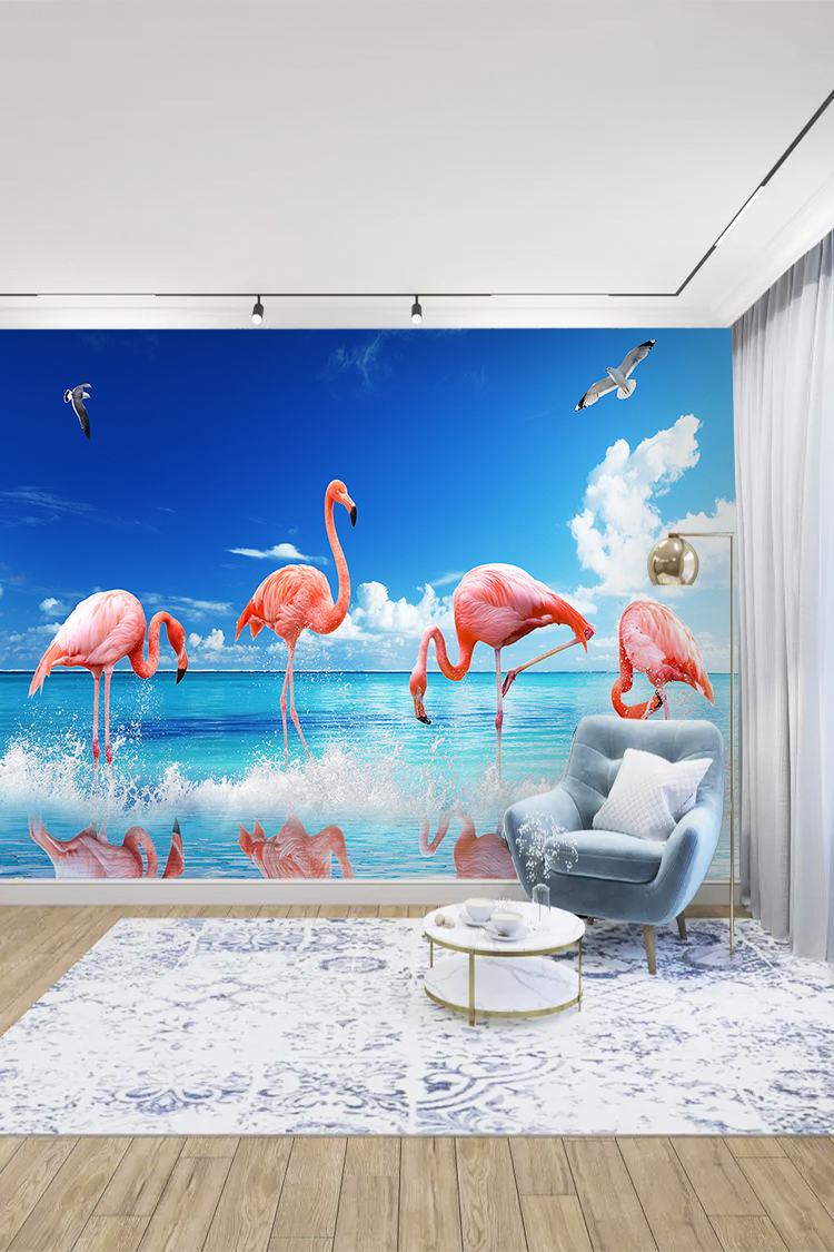 Plajda Flamingolar Duvar Kağıdı - Görsel 3